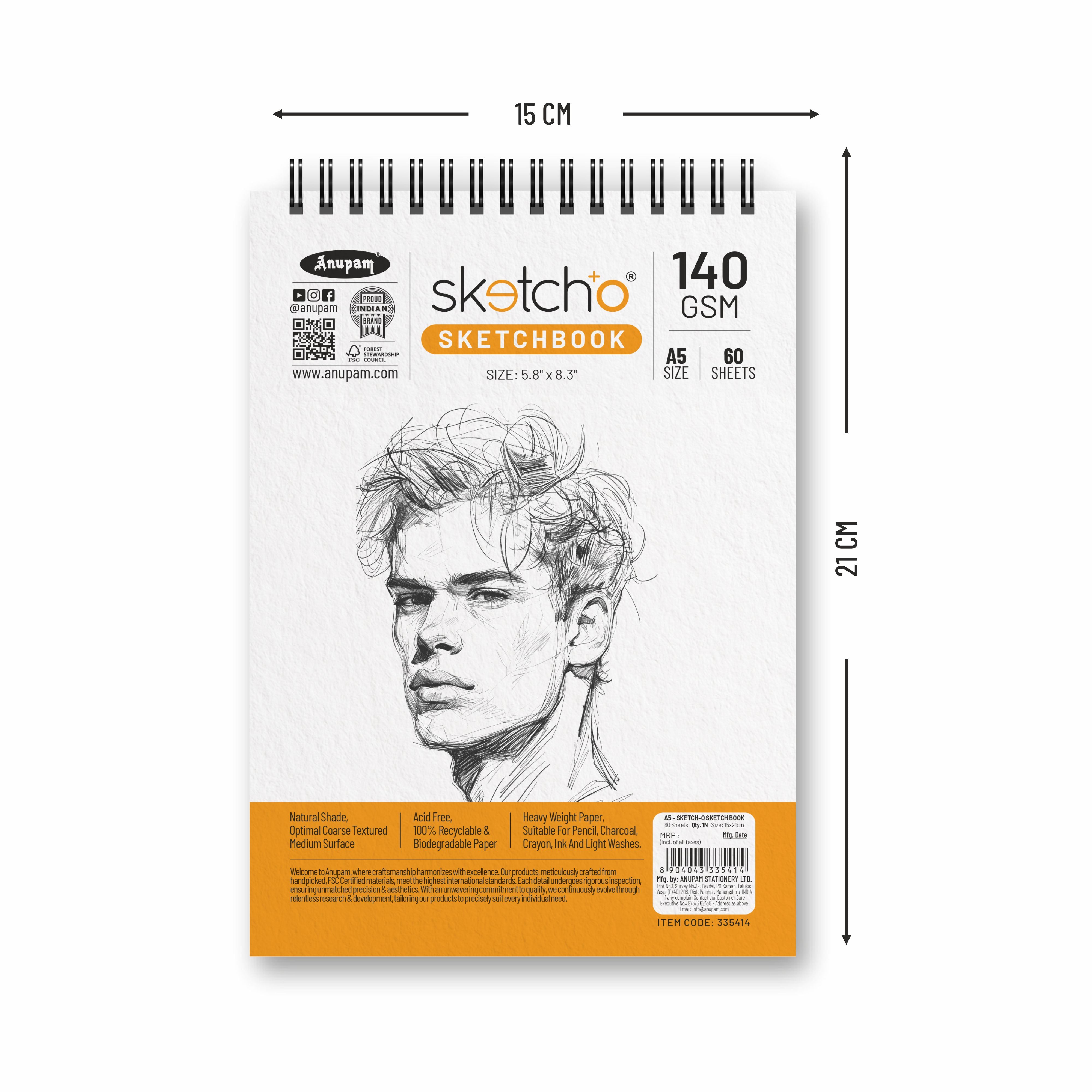 Anupam Sketch-O Sketching and Drawing Sketchbook-Soft Bound-Cartridge Paper-140GSM-Wireo Book